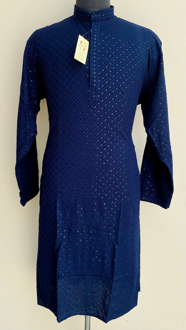 Lucknowi Chikankari Men’s Kurta Blue Cotton