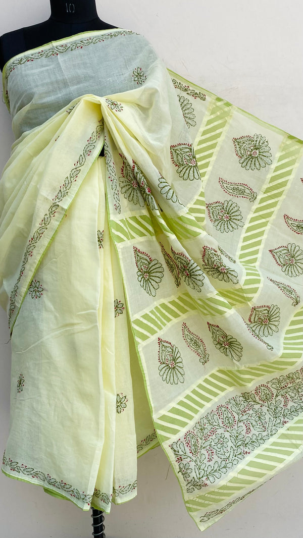 Lucknowi Chikankari Saree Lemon Yellow Cotton