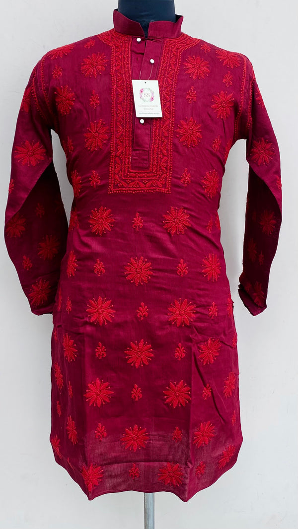 Lucknowi Chikankari Men’s Kurta Maroon Cotton