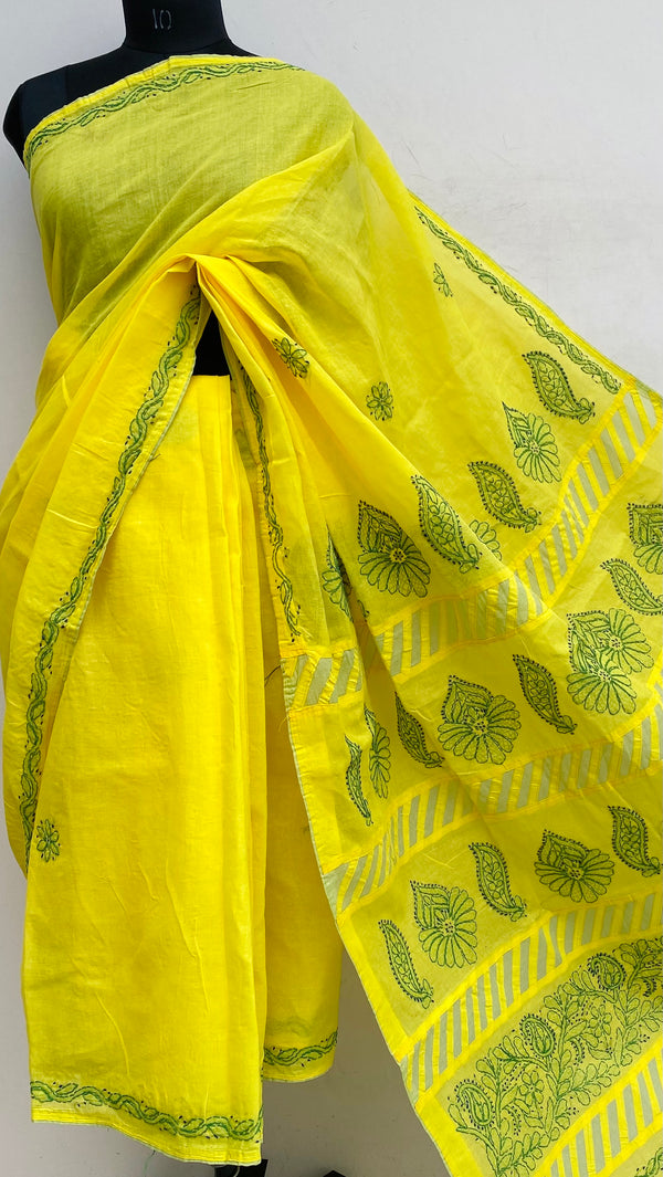 Lucknowi Chikankari Saree Yellow Cotton