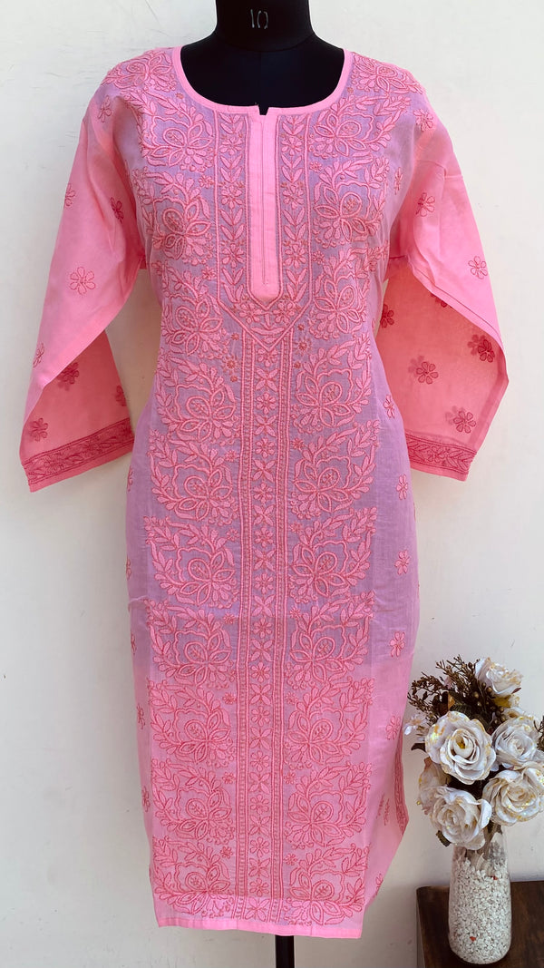 Lucknowi Chikankari Kurti Pink Cotton