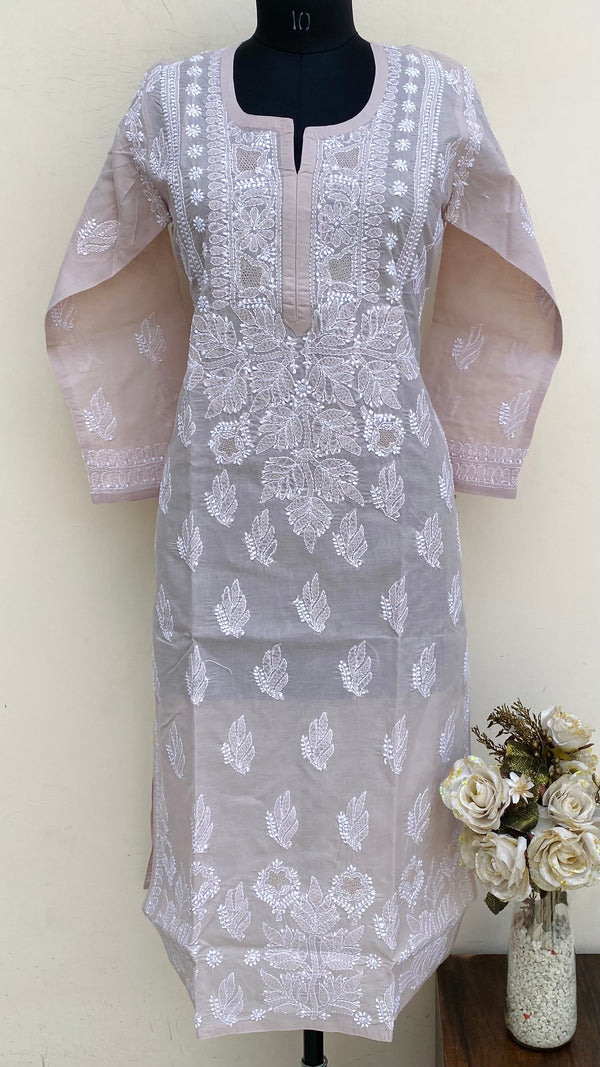 Lucknowi Chikankari Kurti Mouse Colour Cotton With Jaali Work