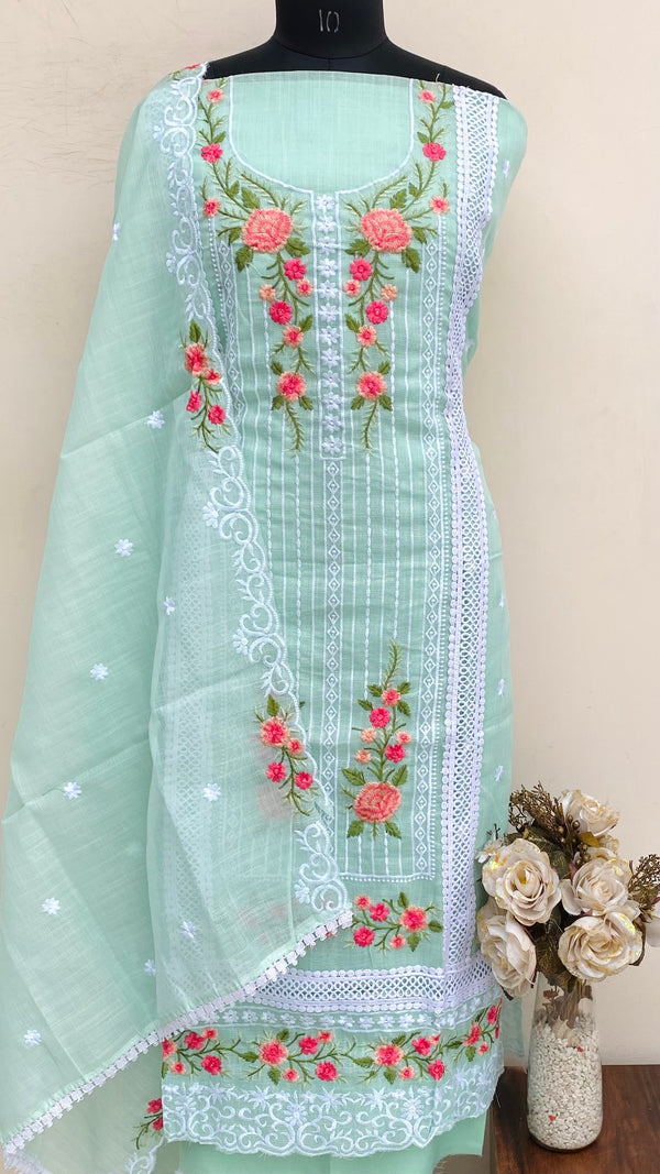 Designer Embroidered Suit Length 3 Piece Sea Green Kota