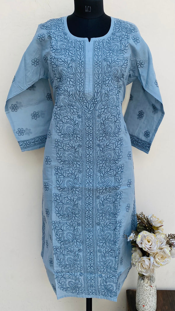 Lucknowi Chikankari Kurti Gray Cotton