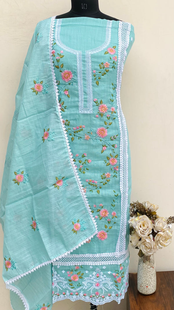 Designer Embroidered Suit Length 3 Piece Blue Kota