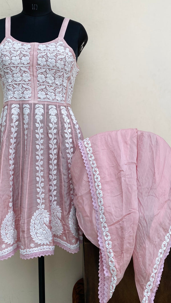 Lucknowi Chikankari Co-ord Set Rose Pink Muslin Cotton