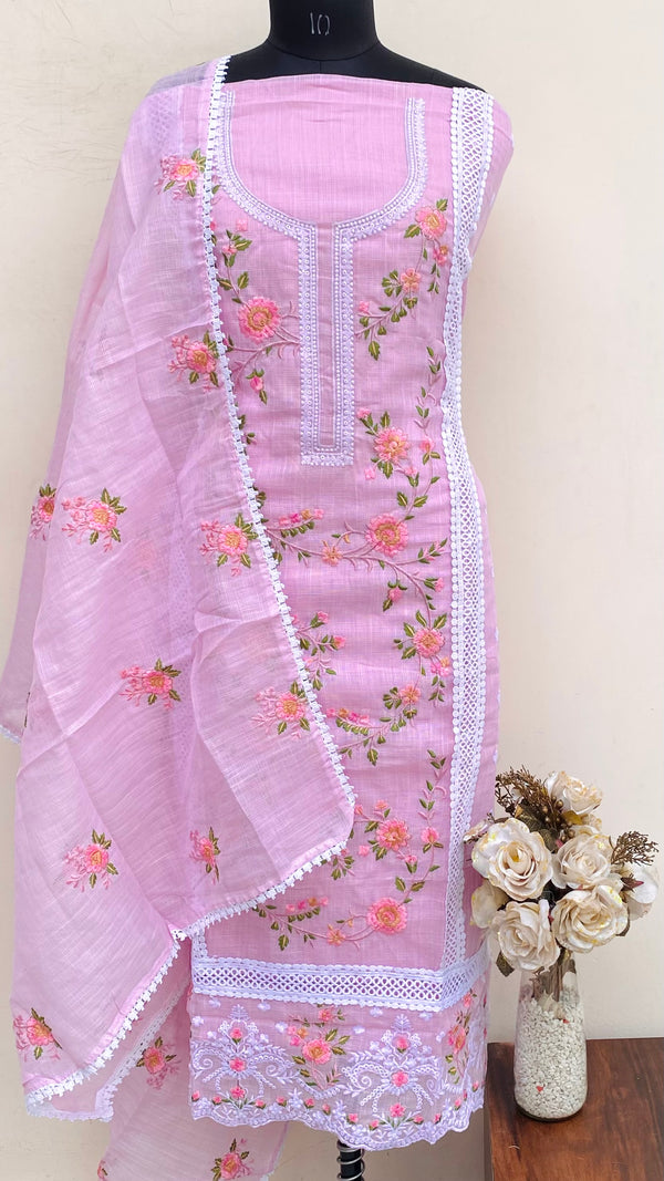 Designer Embroidered Suit Length 3 Piece Pink Kota