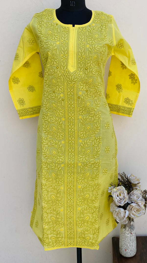 Lucknowi Chikankari Kurti Yellow Cotton