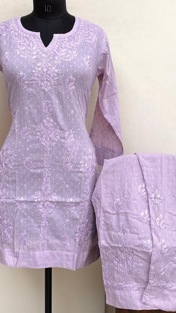 Lucknowi Chikankari Co-ord Set Purple Mulmul Cotton With Self Work
