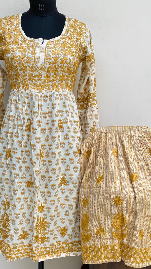 Lucknowi Chikankari Printed Co-ord Set Cream Mulmul Cotton