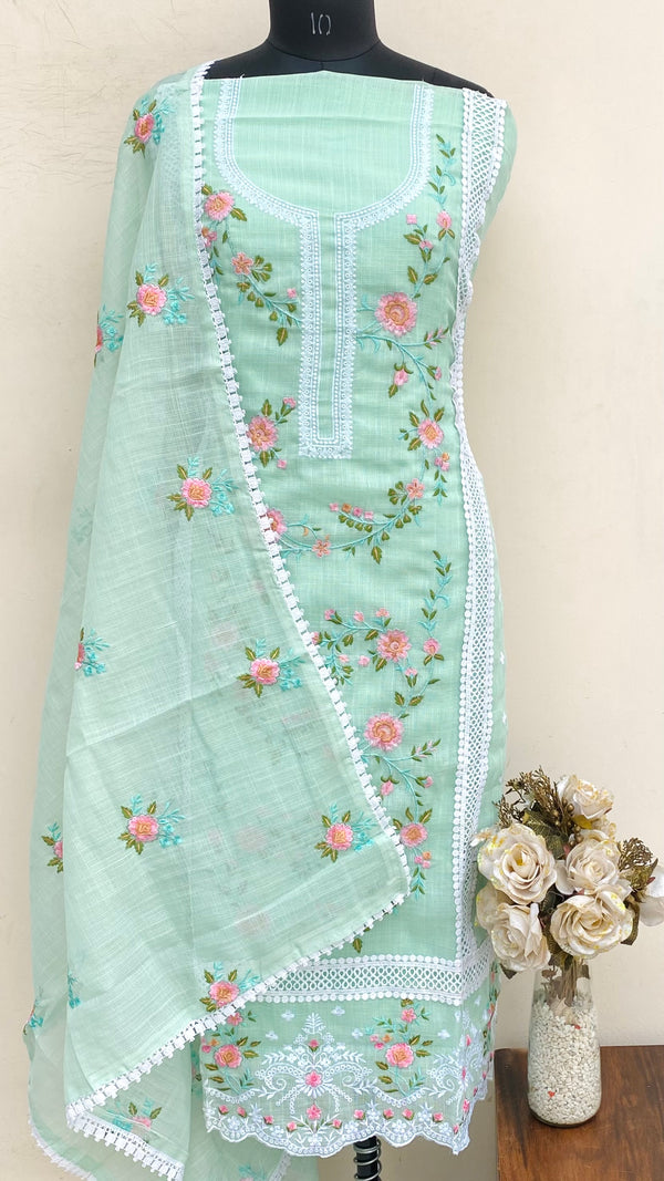 Designer Embroidered Suit Length 3 Piece Sea Green Kota