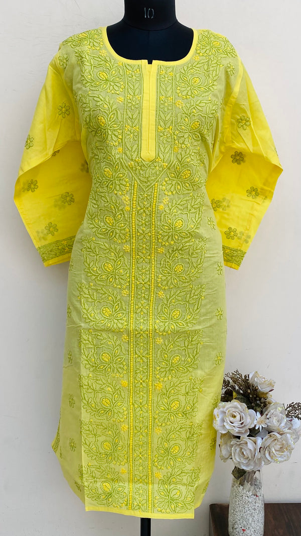 Lucknowi Chikankari Kurti Yellow Cotton