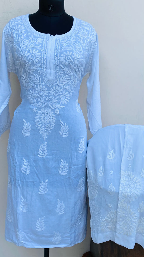 Lucknowi Chikankari Co-ord Set White Modal Cotton With Self Work