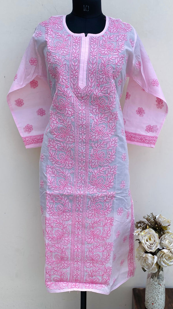 Lucknowi Chikankari Kurti Pink Cotton