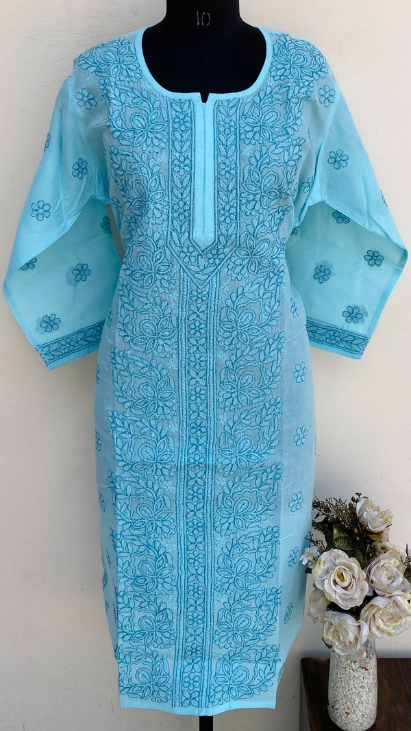 Lucknowi Chikankari Kurti Blue Cotton