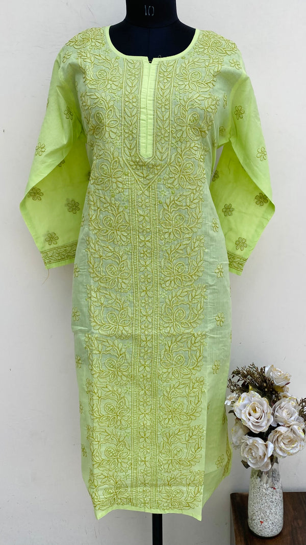 Lucknowi Chikankari Kurti Parrot Green Cotton