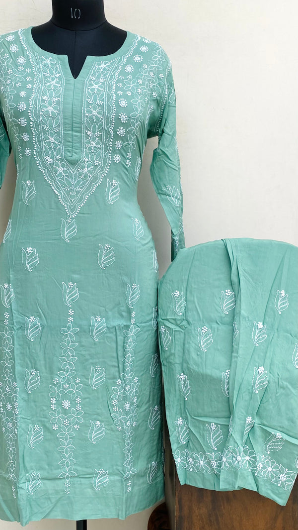 Lucknowi Chikankari Co-ord Set Teal Green Muslin Cotton