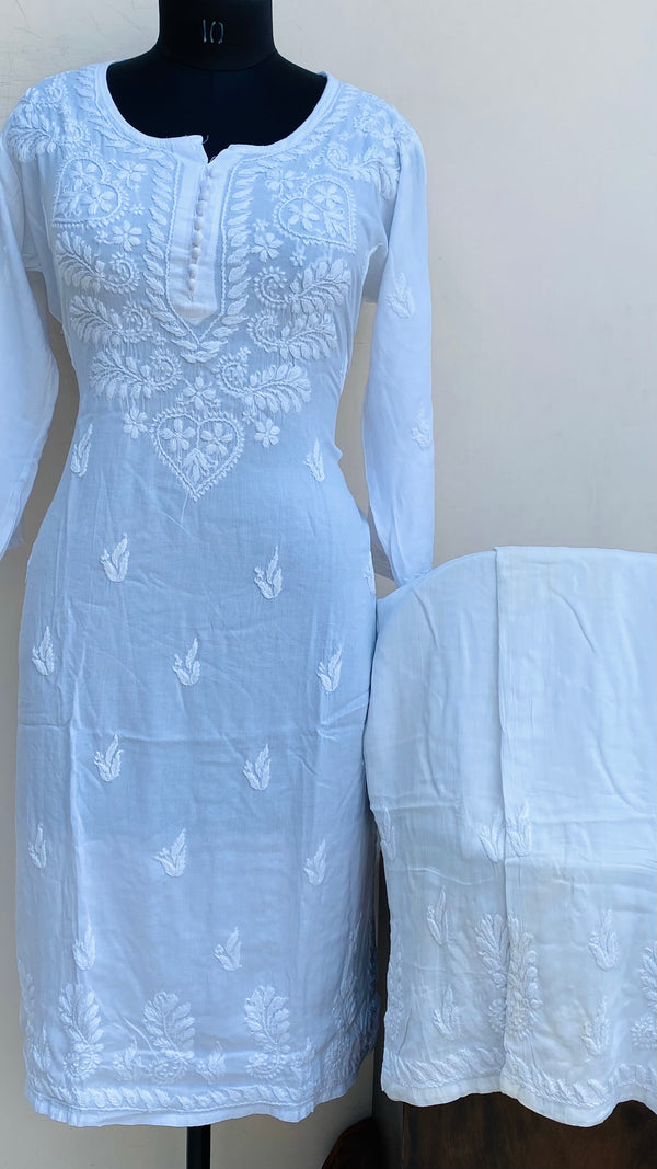 Lucknowi Chikankari Co-ord Set White Modal Cotton With Self Work