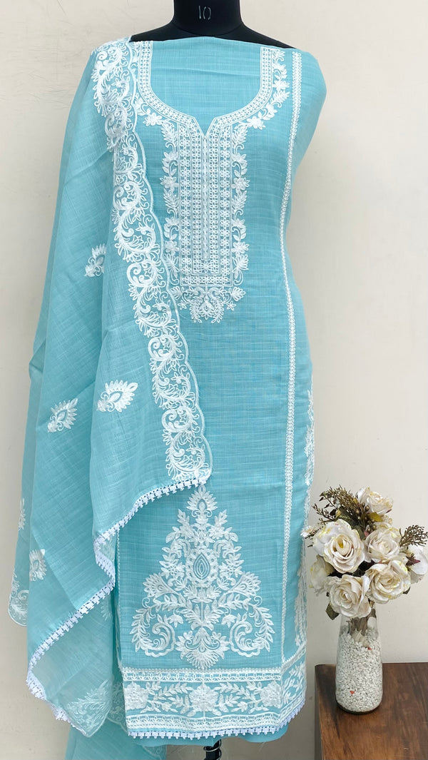 Designer Embroidered Suit Length 3 Piece Aqua Blue Kota