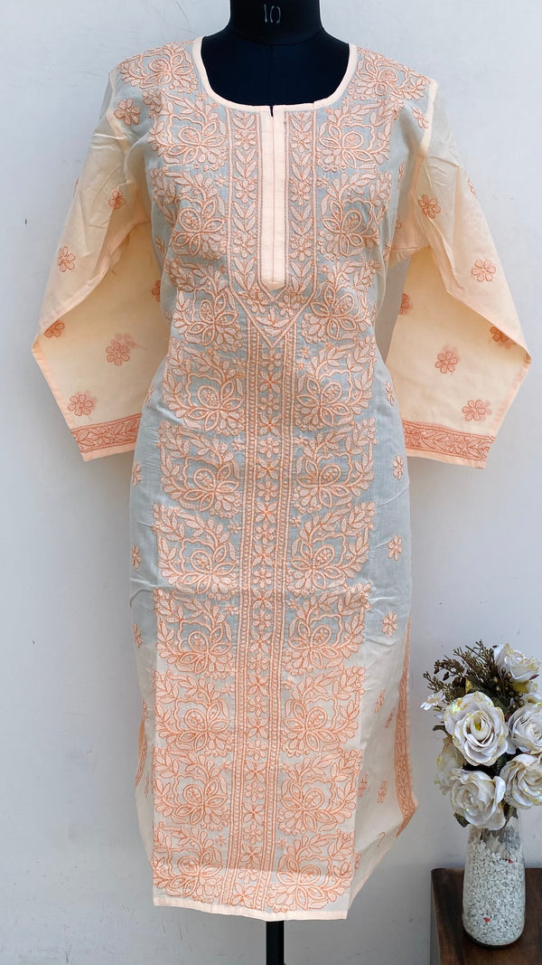 Lucknowi Chikankari Kurti Peach Cotton