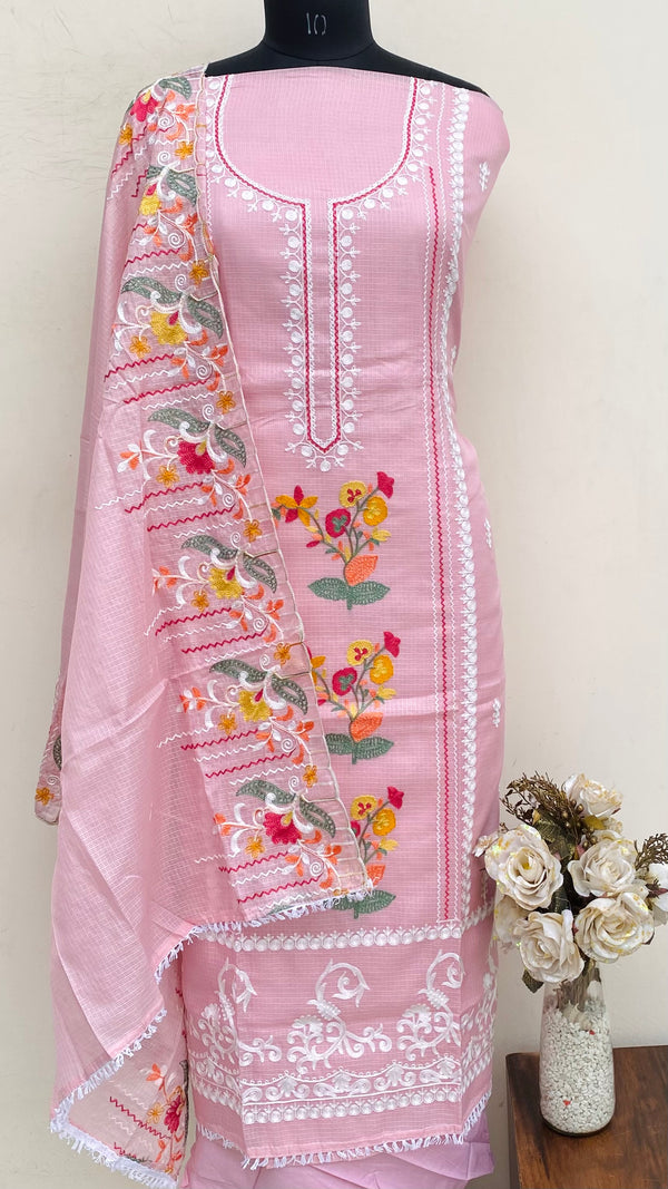 Designer Embroidered Suit Length 3 Piece Pink Kota