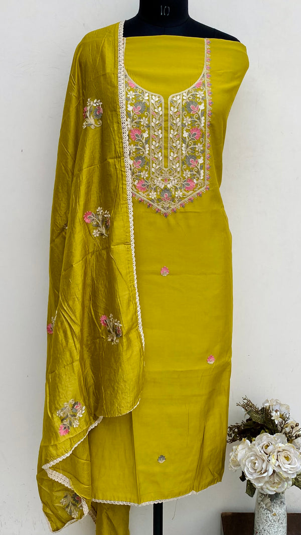 Designer Embroidered Suit Length 3 Piece Mustard Mal Cotton