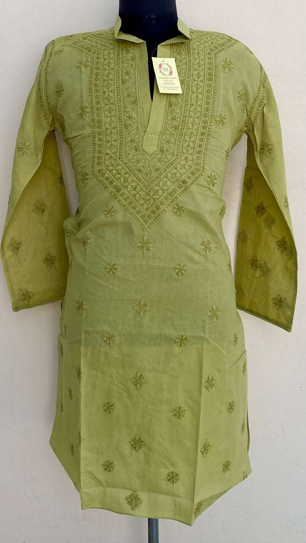 Lucknowi Chikankari Men’s Kurta Green Cotton