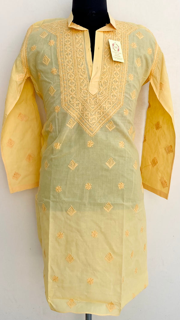 Lucknowi Chikankari Men’s Kurta Yellow Cotton