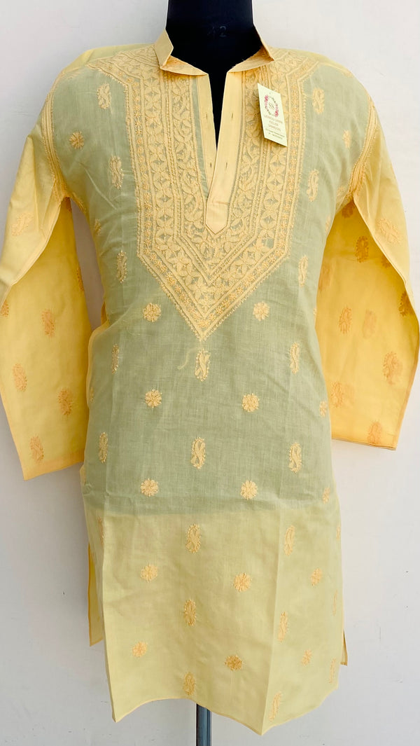 Lucknowi Chikankari Men’s Kurta Yellow Cotton