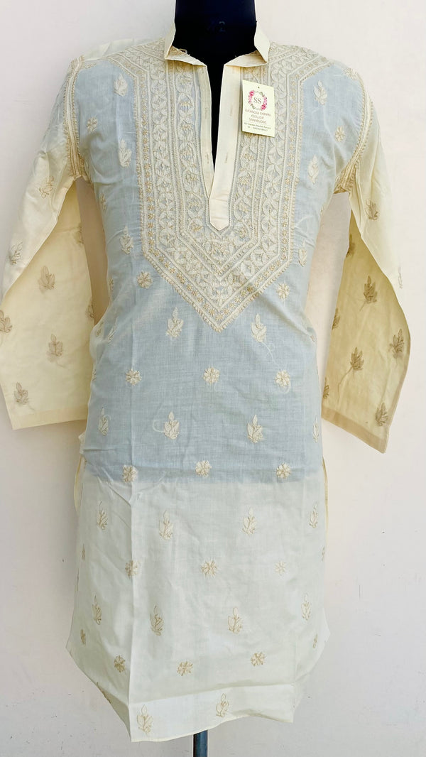 Lucknowi Chikankari Men’s Kurta Beige Cotton