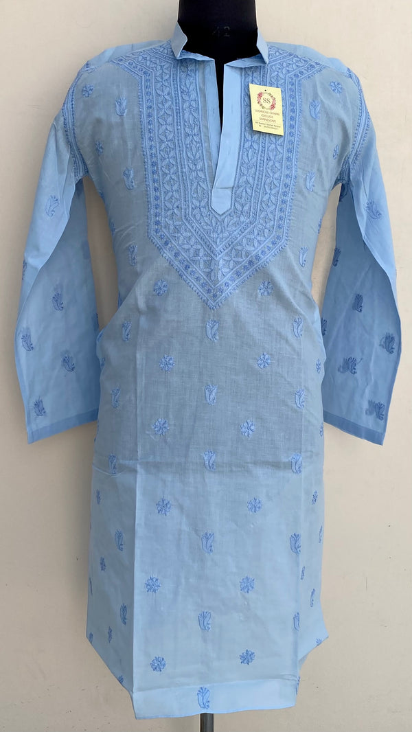 Lucknowi Chikankari Men’s Kurta Blue Cotton