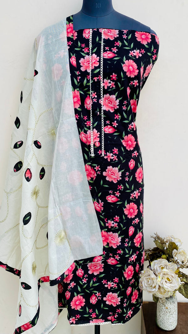 Designer Embroidered Suit Length 3 Piece Black Mal Cotton
