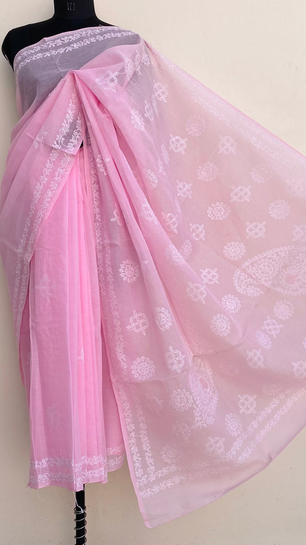 Lucknowi Chikankari Saree Pink Cotton With Jaali Work