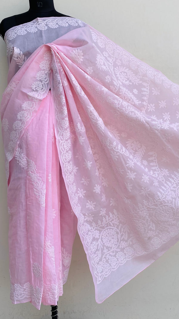 Lucknowi Chikankari Saree Pink Cotton