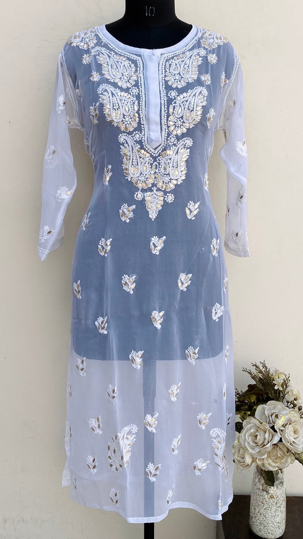 Lucknowi Chikankari Kurti White Georgette With Gotta Patti Work