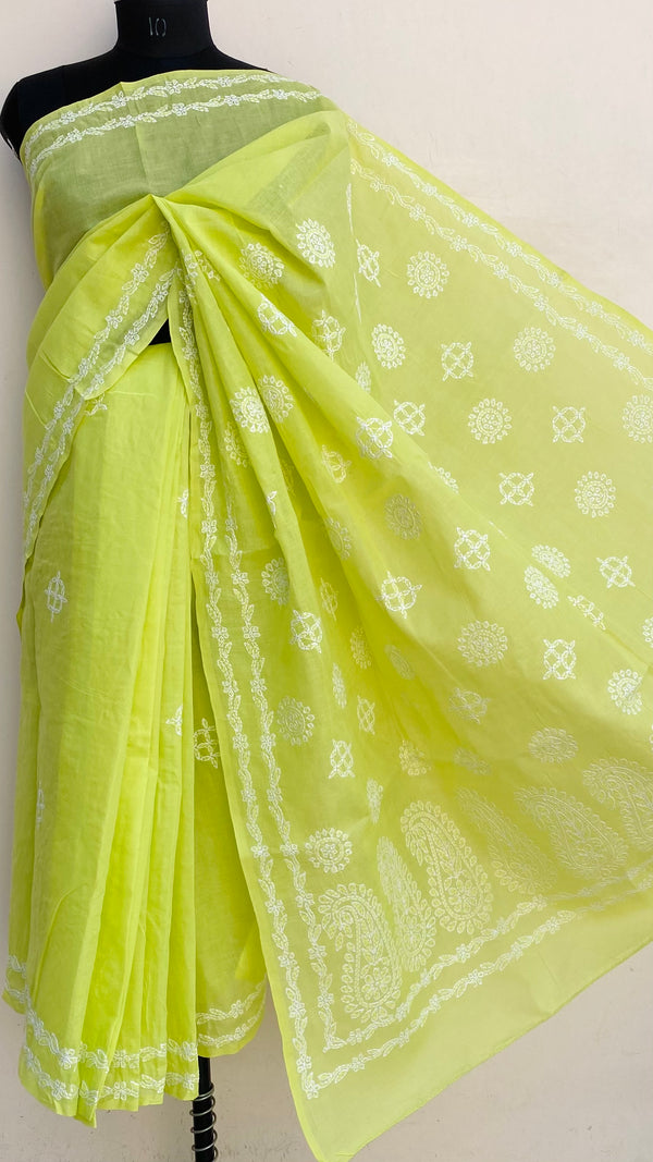 Lucknowi Chikankari Saree Green Cotton