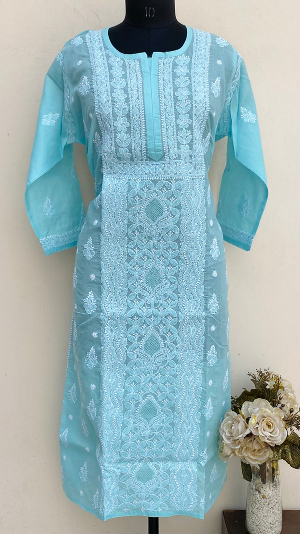 Lucknowi Chikankari Kurti Sea Green Cotton With Jaali Work