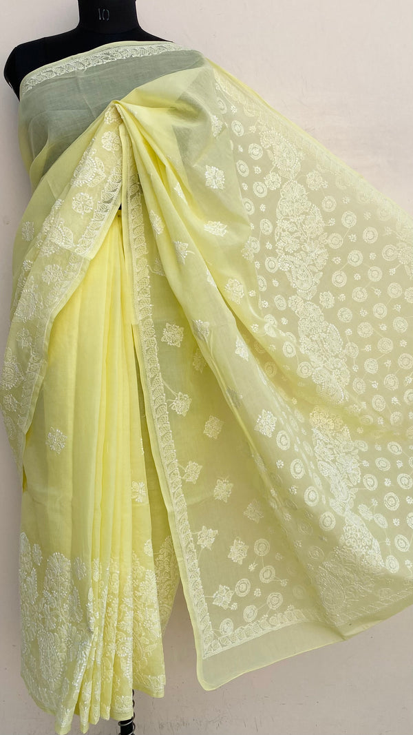 Lucknowi Chikankari Saree Yellow Cotton