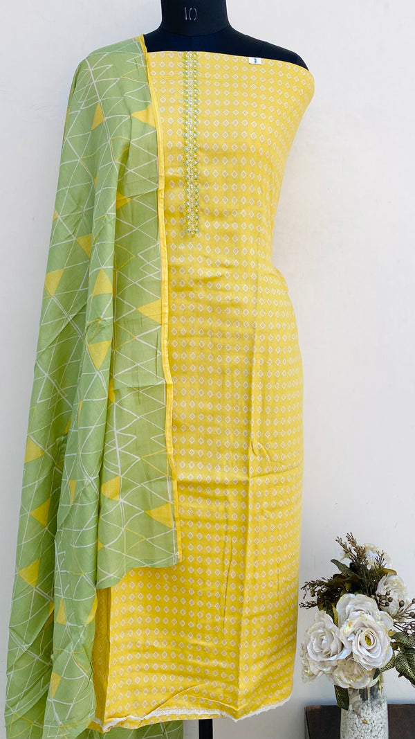 Designer Embroidered Suit Length 3 Piece Yellow Mal Cotton