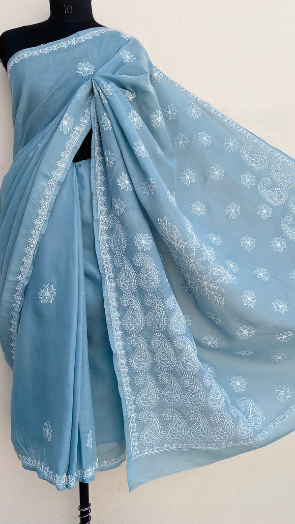 Lucknowi Chikankari Saree Gray Cotton