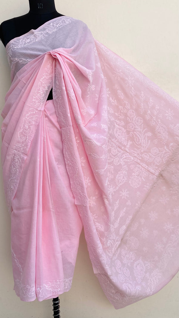 Lucknowi Chikankari Saree Pink Cotton