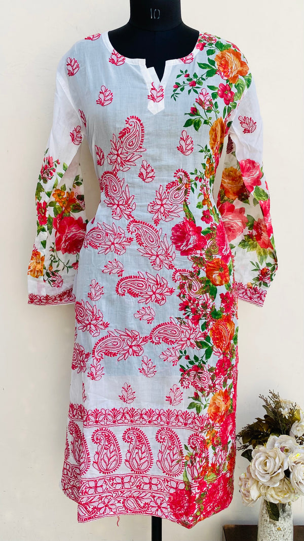 Lucknowi Chikankari Printed Kurti White Mulmul Cotton
