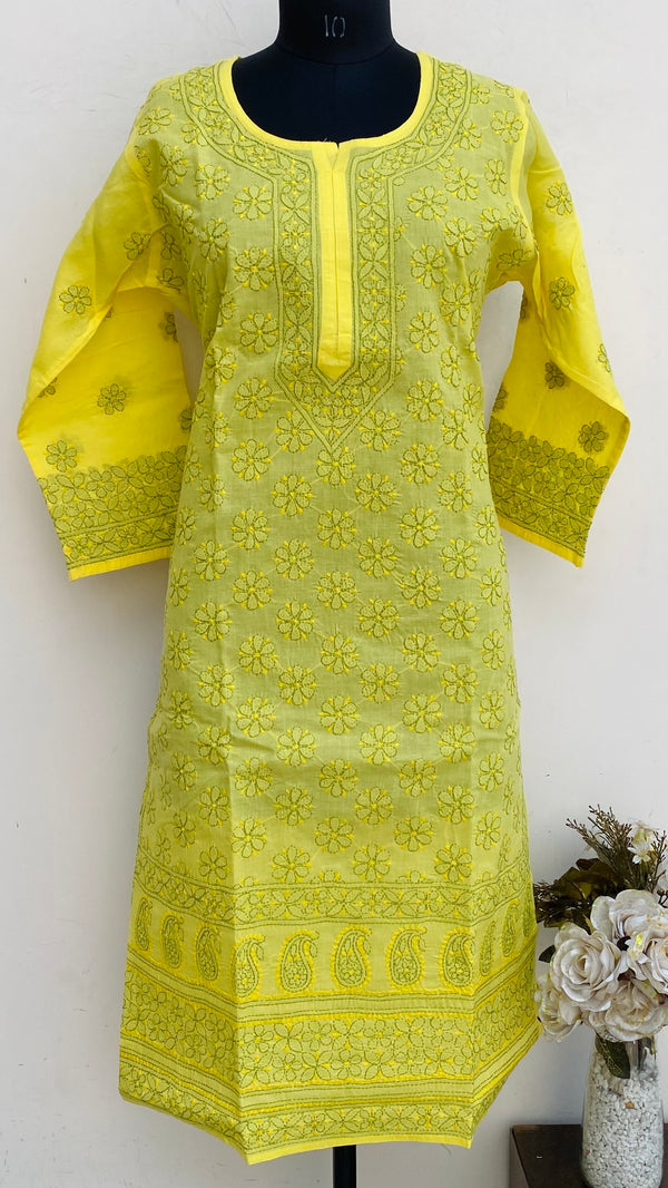 Lucknowi Chikankari Kurti Yellow Cotton