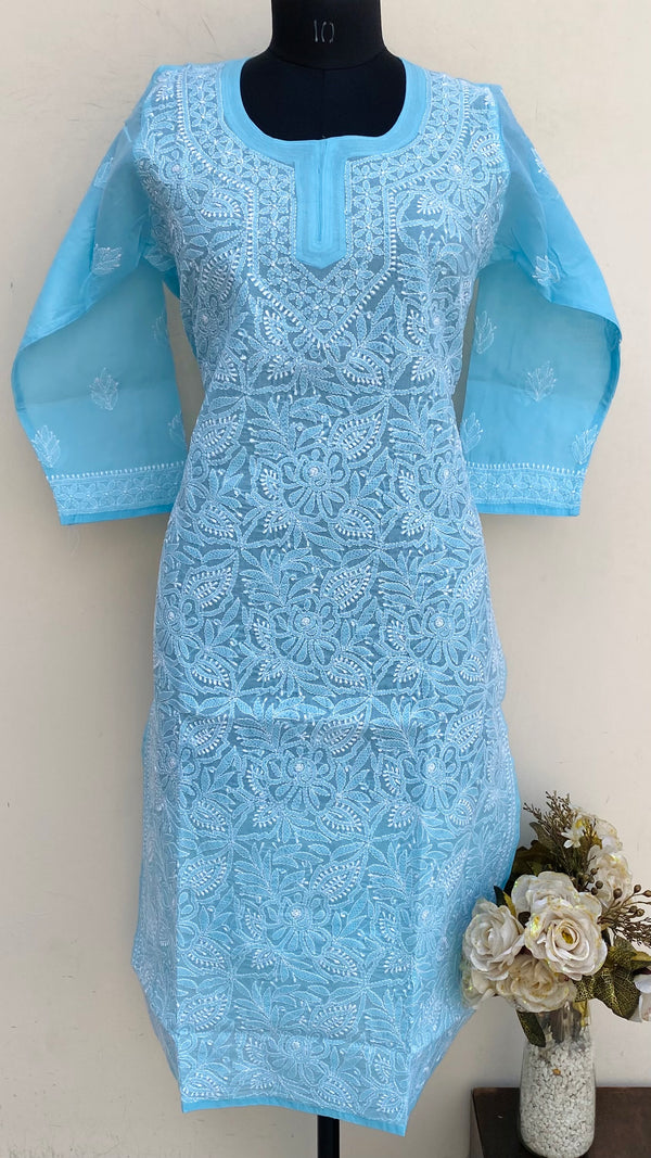 Lucknowi Chikankari Kurti Blue Cotton