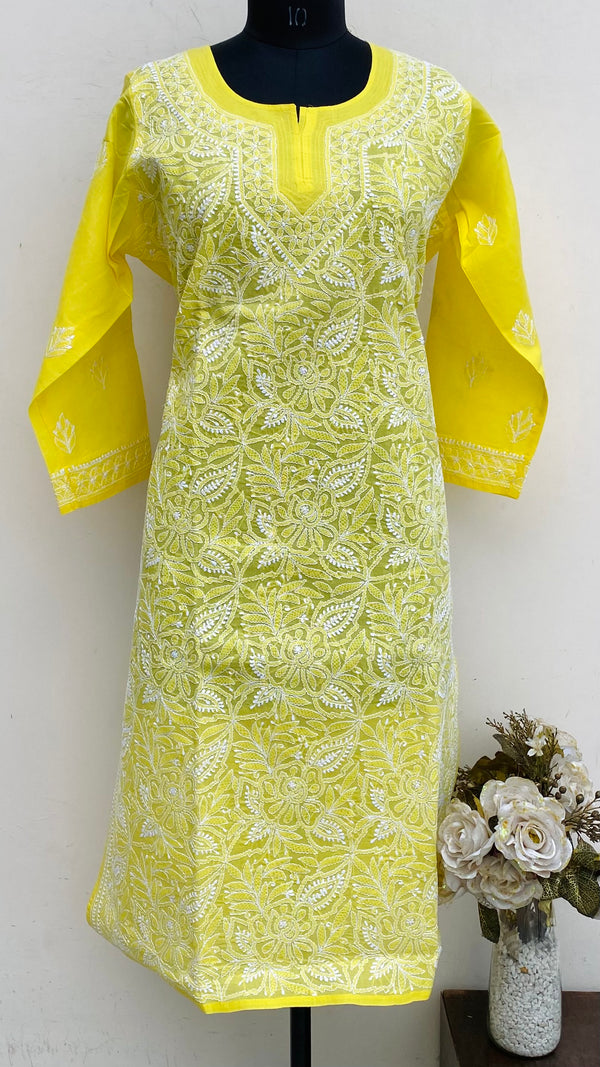 Lucknowi Chikankari Kurti Yellow Cotton