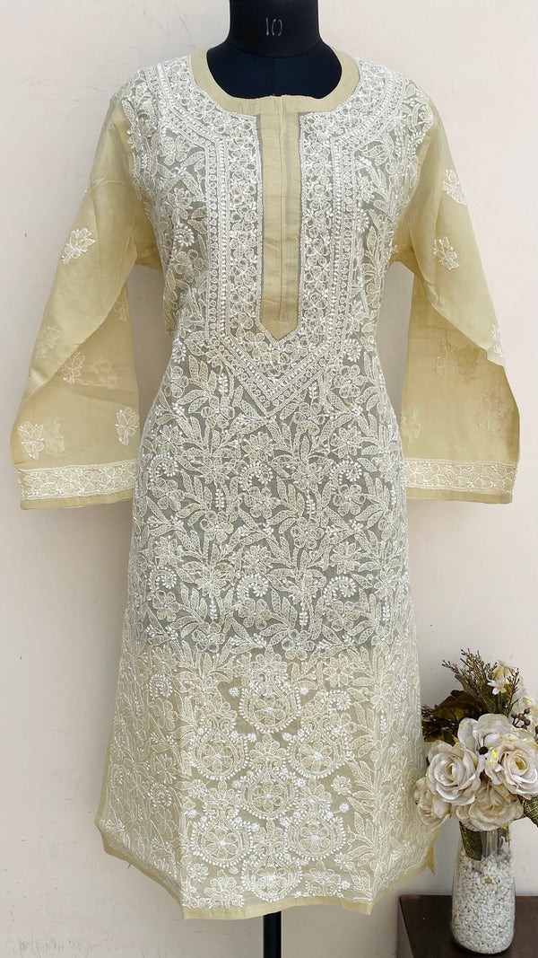 Lucknowi Chikankari Kurti Beige Cotton