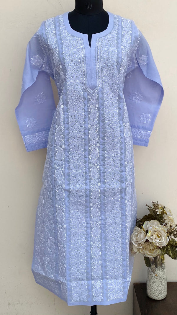 Lucknowi Chikankari Kurti Purple Cotton With Applique Work