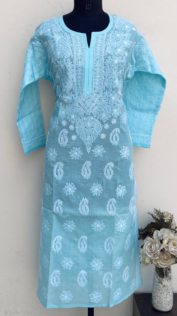 Lucknowi Chikankari Kurti Blue Cotton
