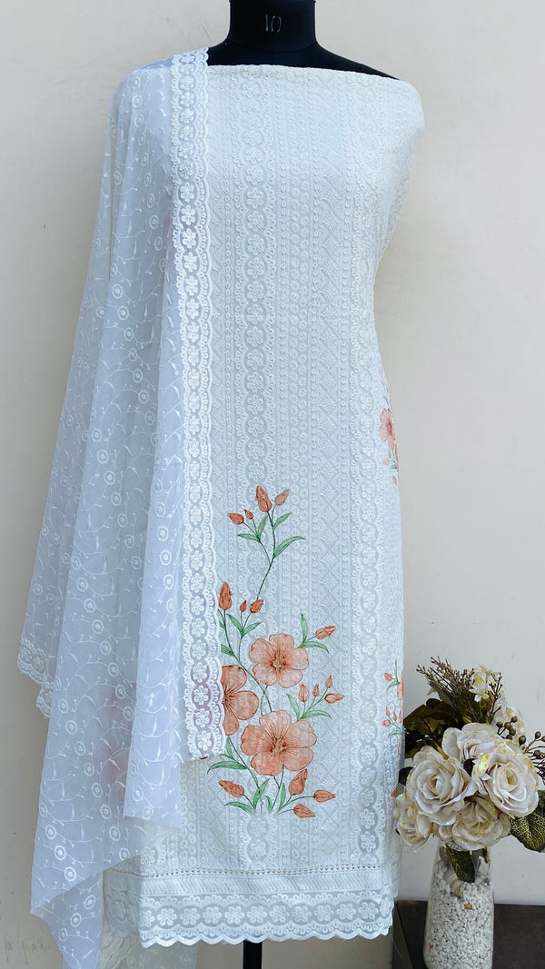 Chikankari Suit Length 3 Piece Off White Georgette