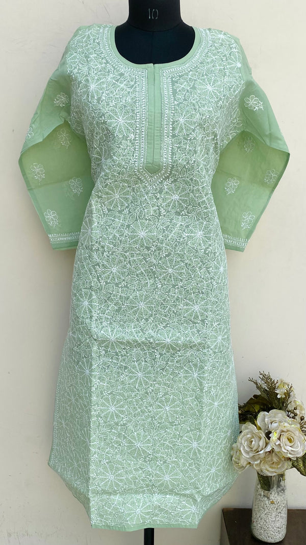 Lucknowi Chikankari Kurti Teal Green Cotton